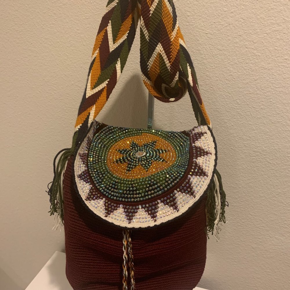 Handmade Mochila with Crystal - Burgundy Color